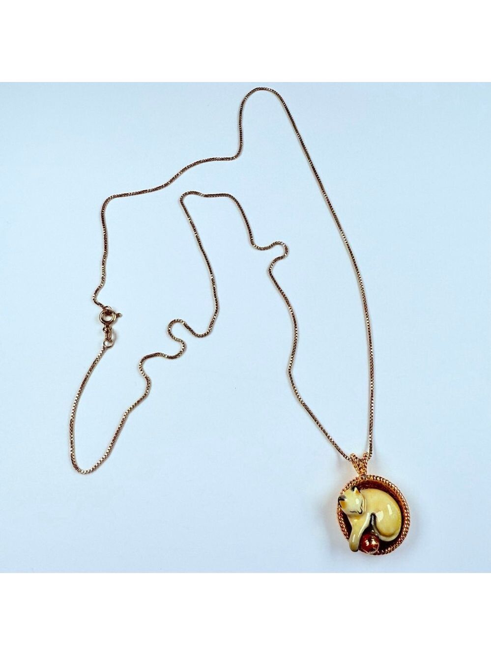 Franklin Mint Diamond Enamel Cat Sterling Silver 925 Vermeil VTG Necklace 1989 - Picture 5 of 9